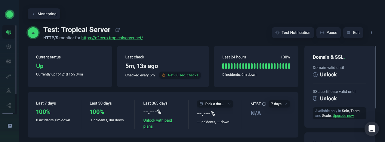 Tasas de disponibilidad para el hosting de Tropical.