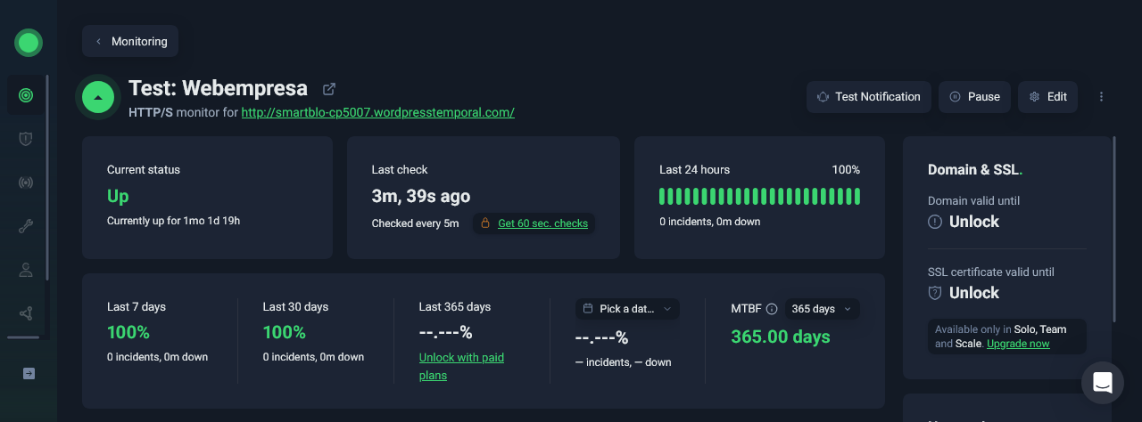 Tasas de disponibilidad para el hosting de Webempresa. Tasas de disponibilidad para el hosting de Webempresa.