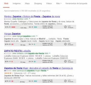 captura de resultados de búsqueda con la mozbar instalada