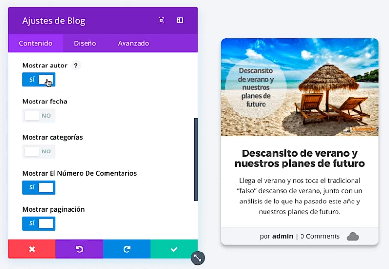 ajustes modulo blog