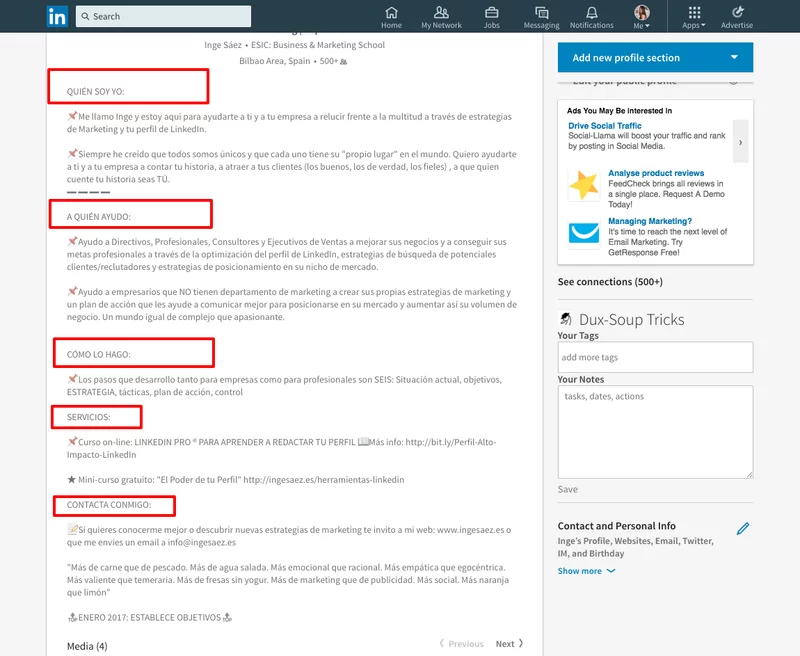 ejemplo extracto linkedin
