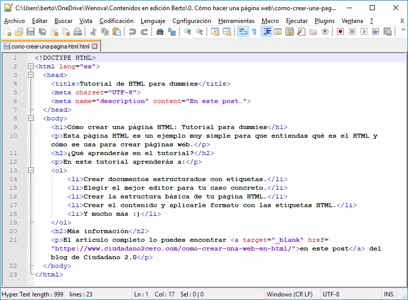 como crear una pagina web en html