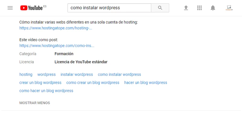 captura etiquetas youtube