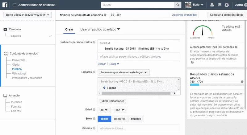 captura administrador anuncios facebook