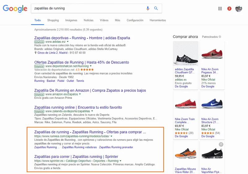 captura busqueda zapatillas de running