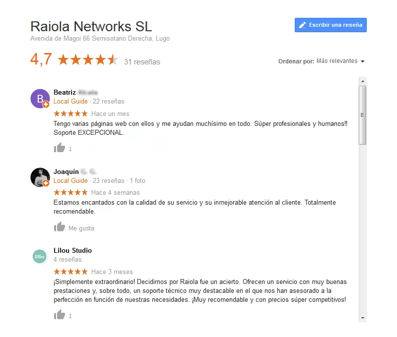 opiniones clientes google raiola networks