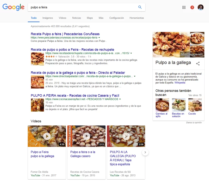 busqueda pulpo a feira en Google