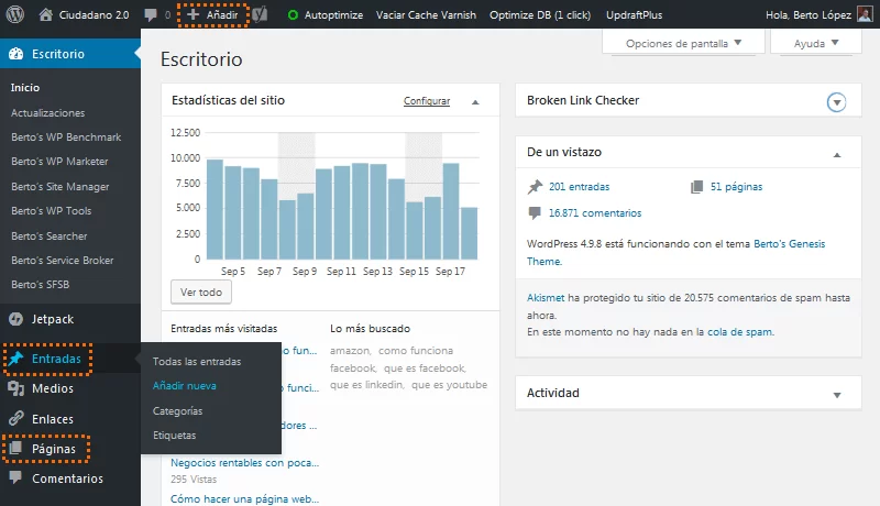 crear entradas paginas wordpress