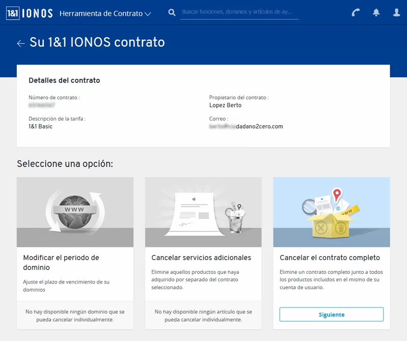 cancelar contrato 1and1 ionos