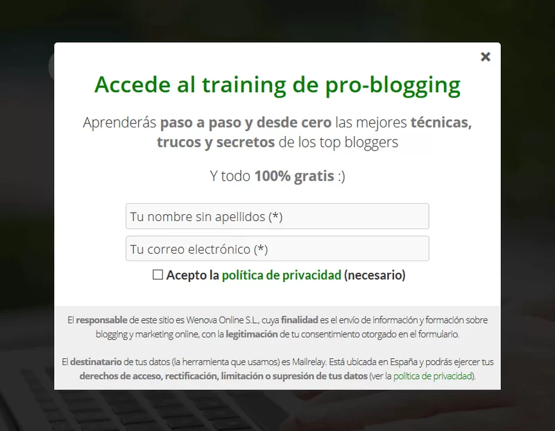 formulario captacion