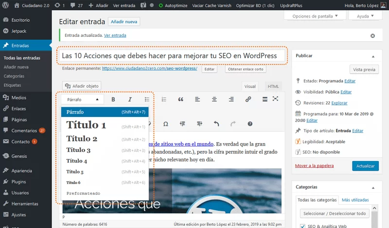 niveles titulos wordpress