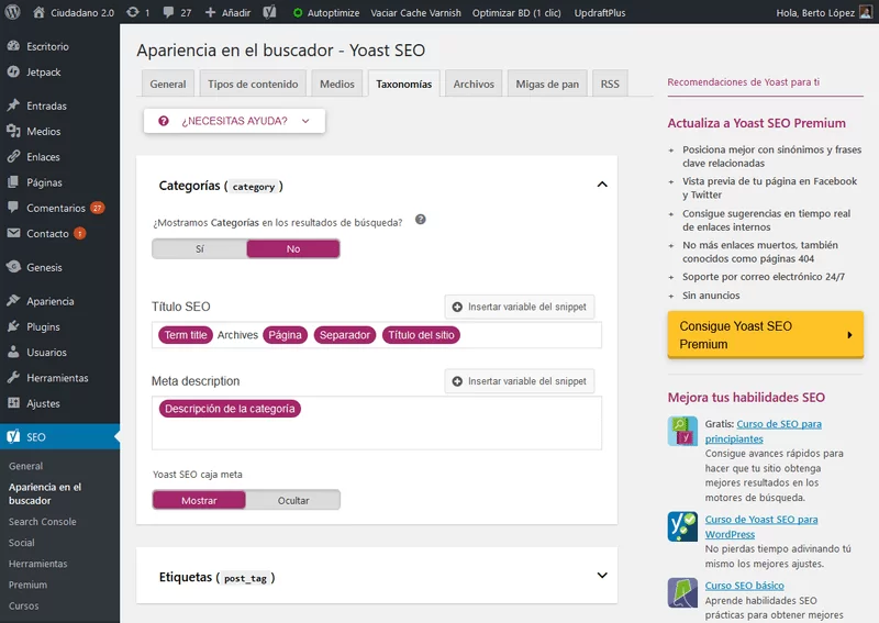 taxonomias yoast seo