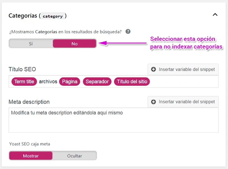 no indexar categorias con yoast