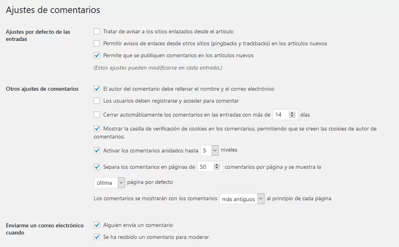 ajustes comentarios basicos