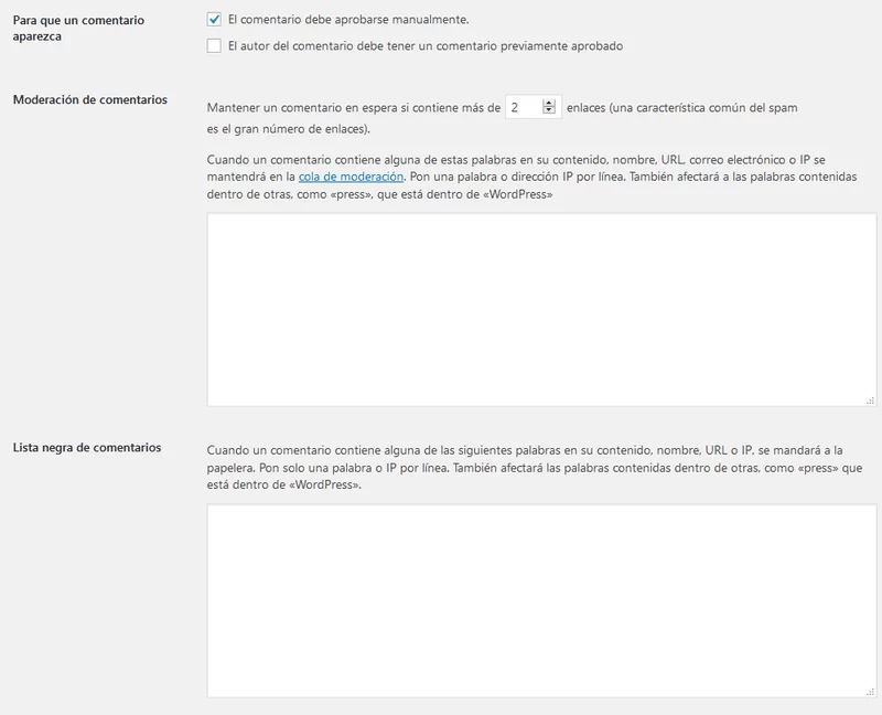 ajustes comentarios moderacion