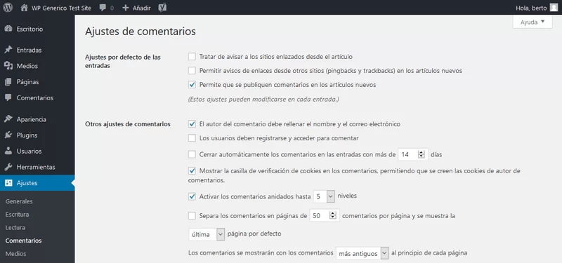 ajustes comentarios