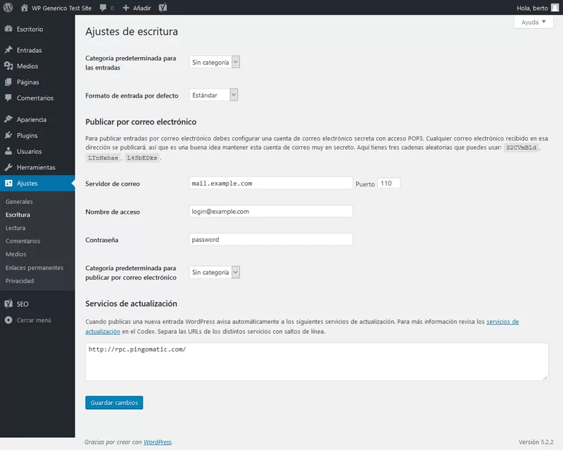 ajustes escritura wordpress