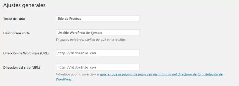 ajustes generales wordpress configuracion sitio