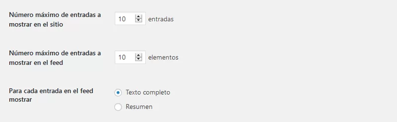 ajustes lectura wordpress entradas
