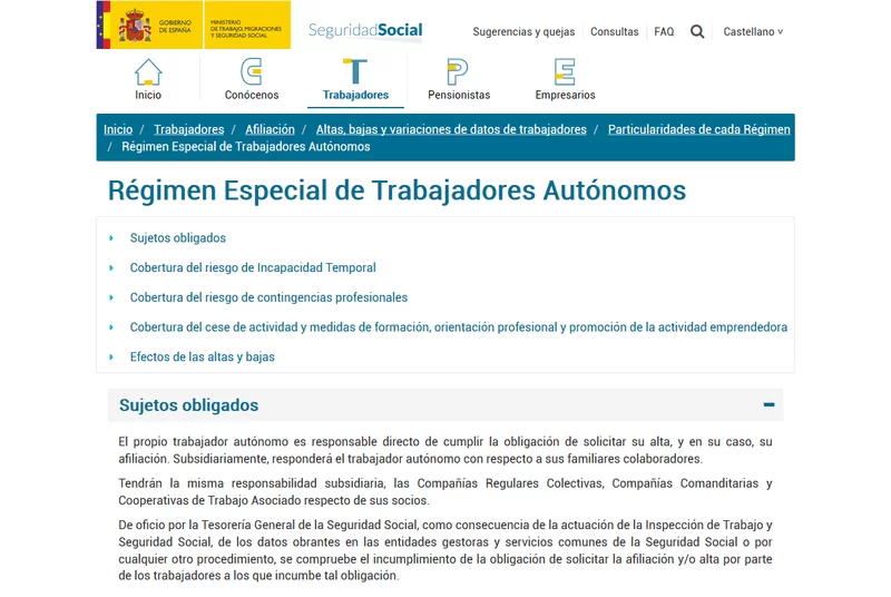 pagina inicio seguridad social-autonomos