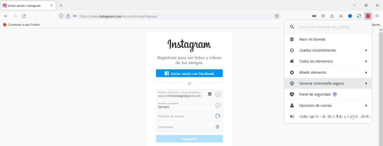 acceso instagram lastpass
