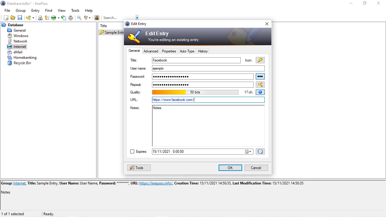 datos keepass