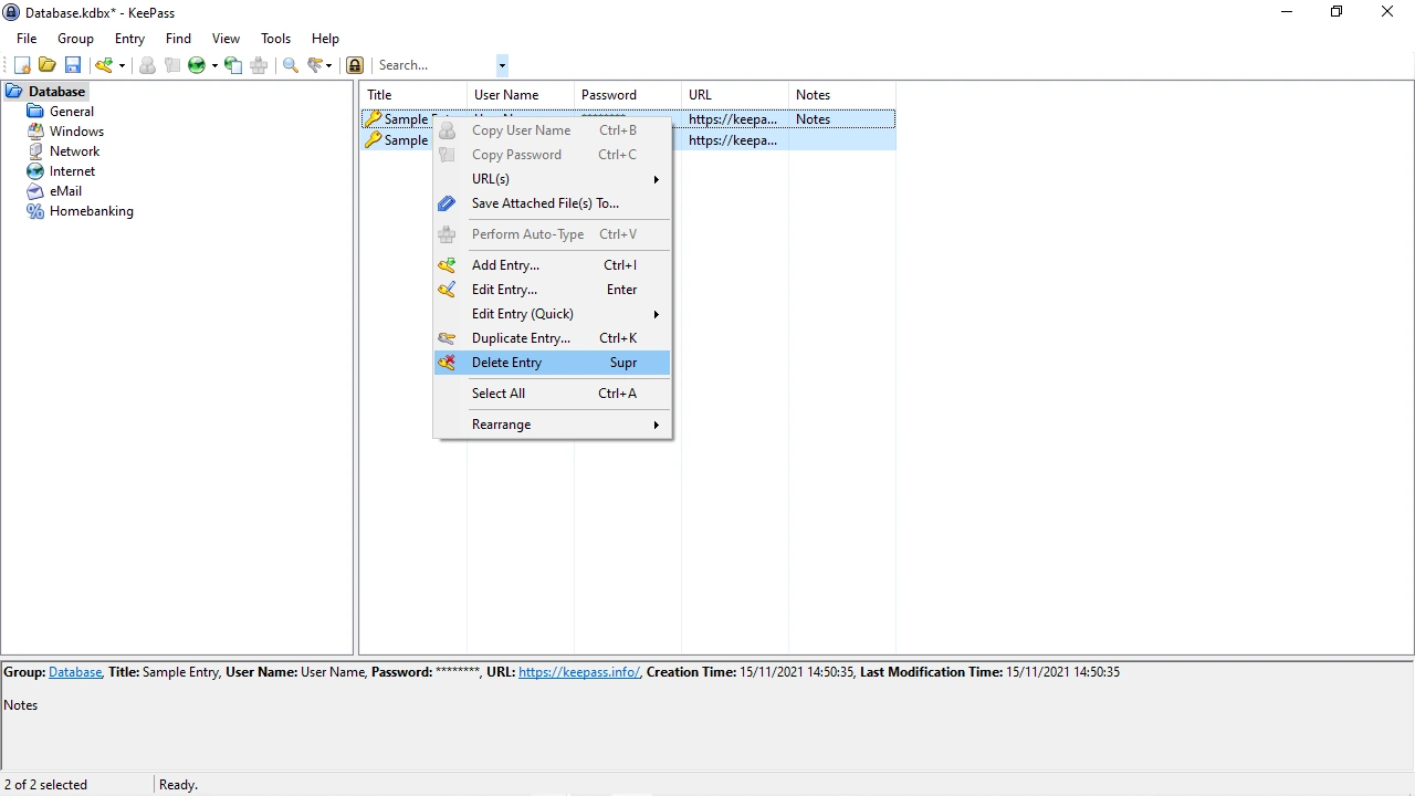 quitar contrasena keepass