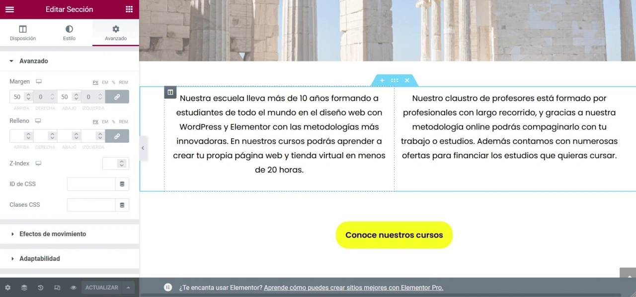 seccion elementor columna