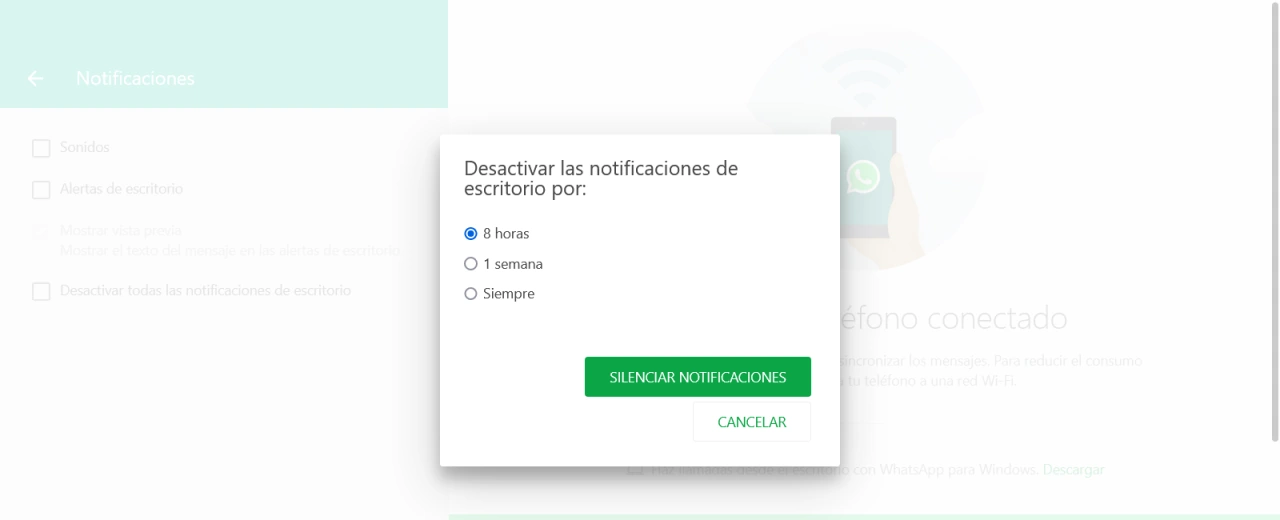 silenciar notificaciones whatsapp