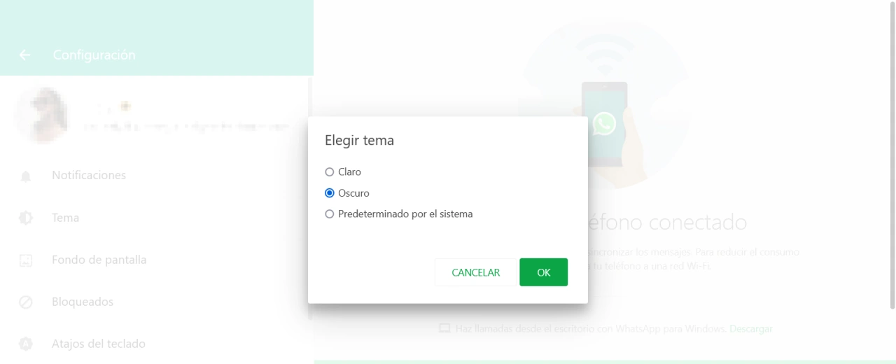 tema oscuro whatsapp