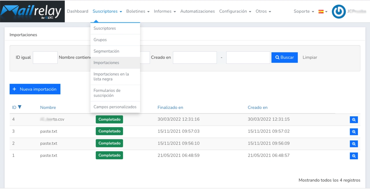 importar contacto mailrelay