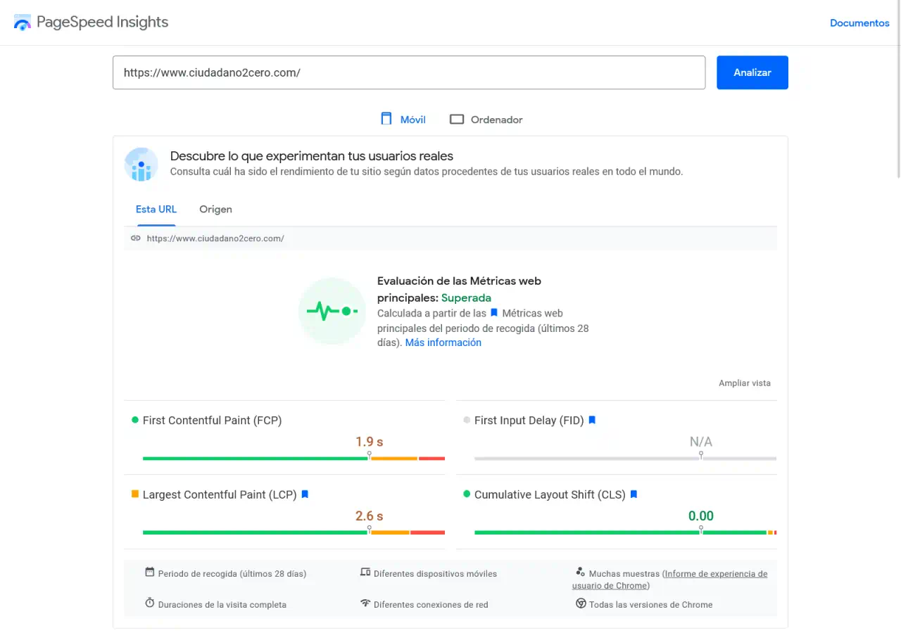captura pagespeed insights
