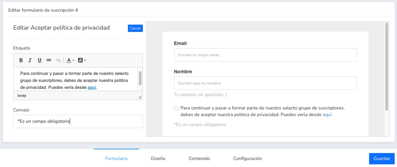 formulario mailrelay hacer