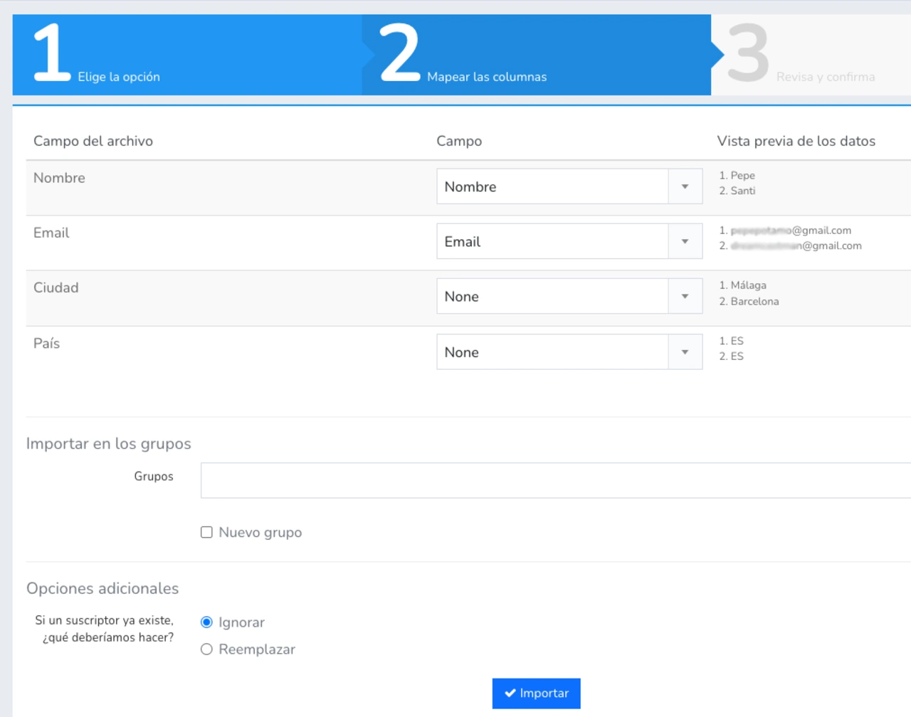 contactos importar mailrelay