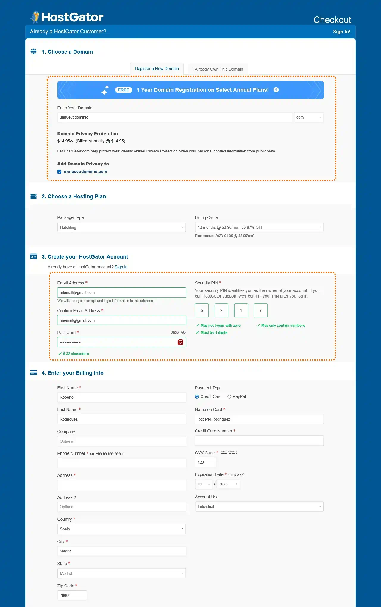 pasos pedido hostgator I
