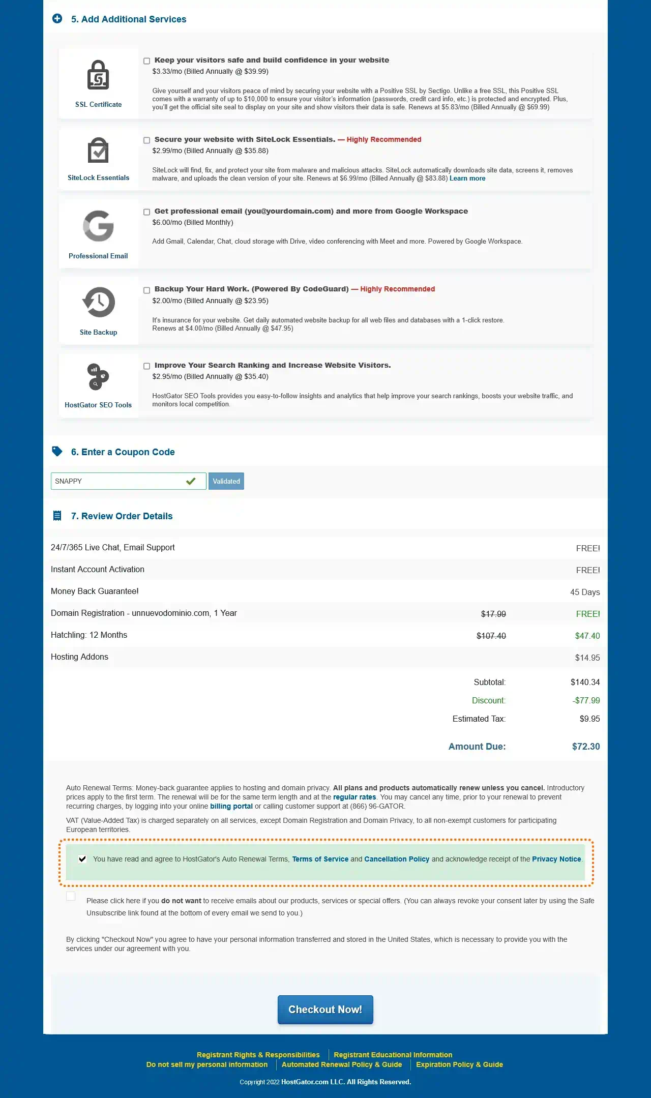 pasos pedido hostgator II