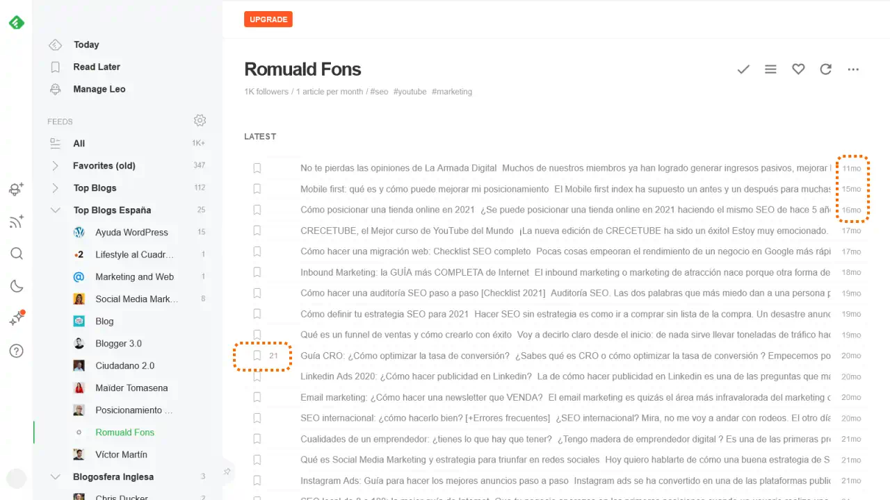 Ejemplo de un feed de blogs