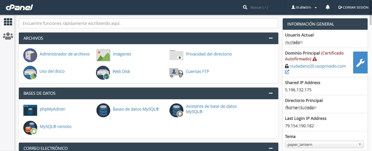 administracion cpanel