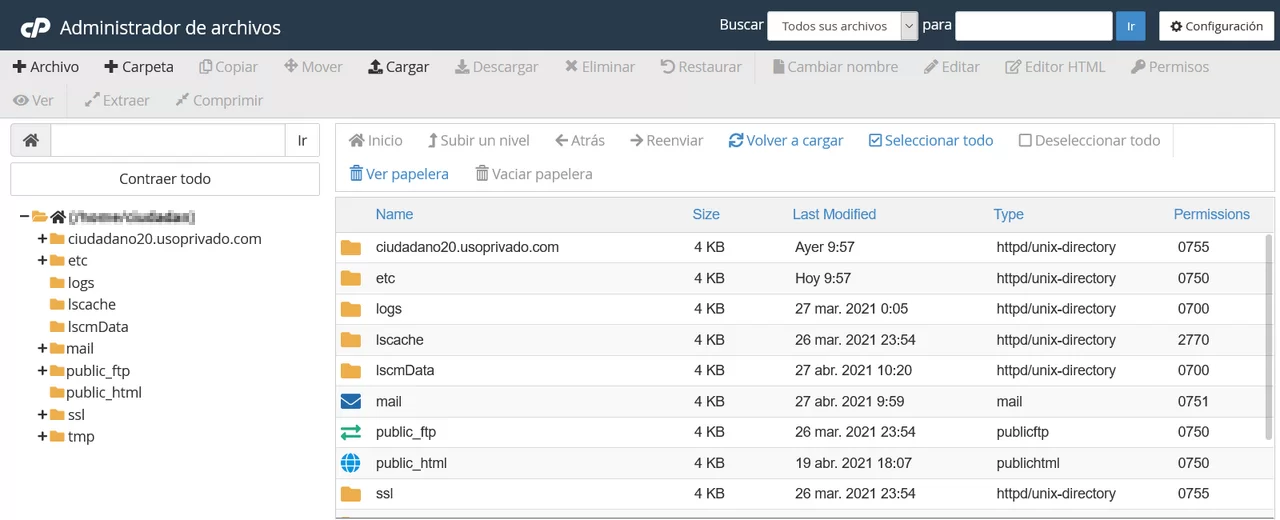 administrador archivos cpanel