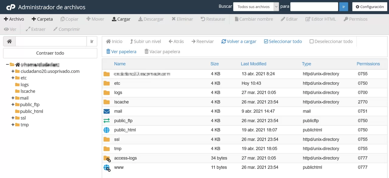administrador archivos cpanel