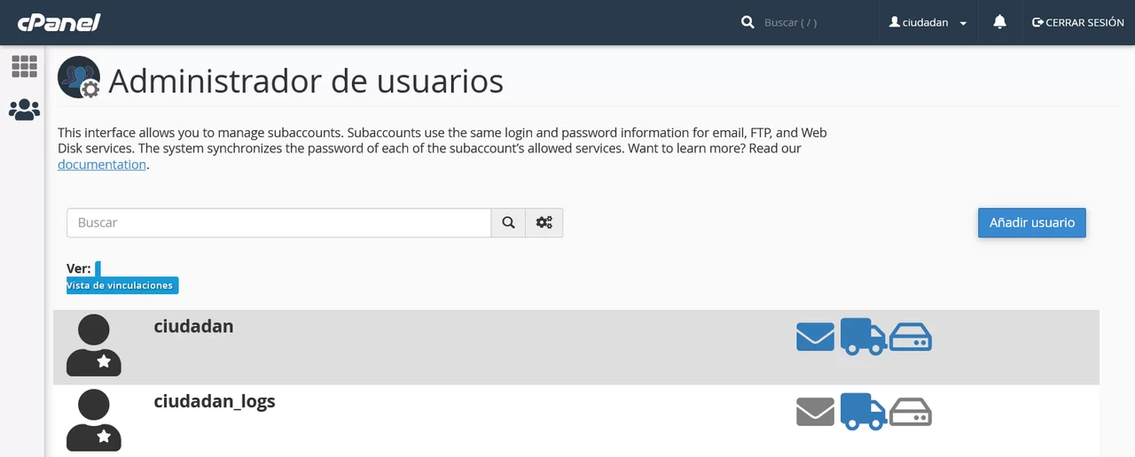 administrador cpanel usuarios