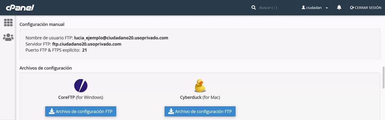 ajuste cuenta ftp