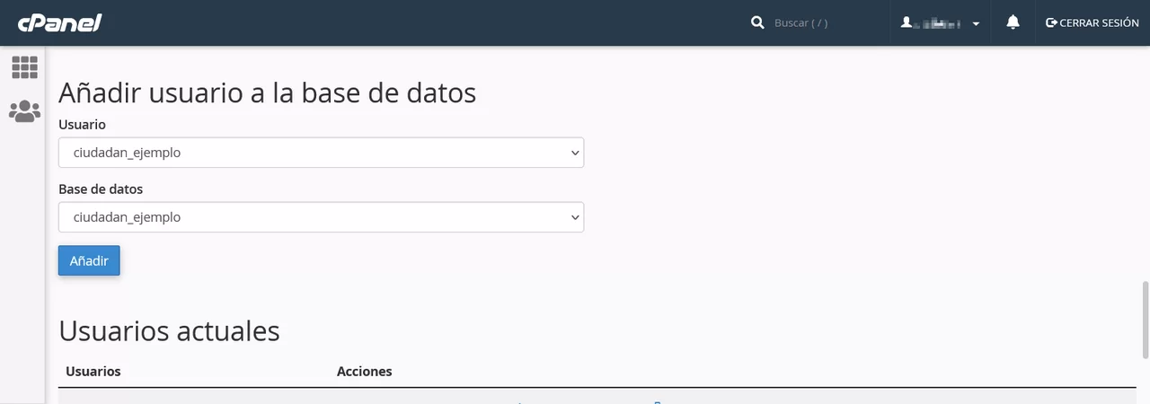 anadir usuario cpanel
