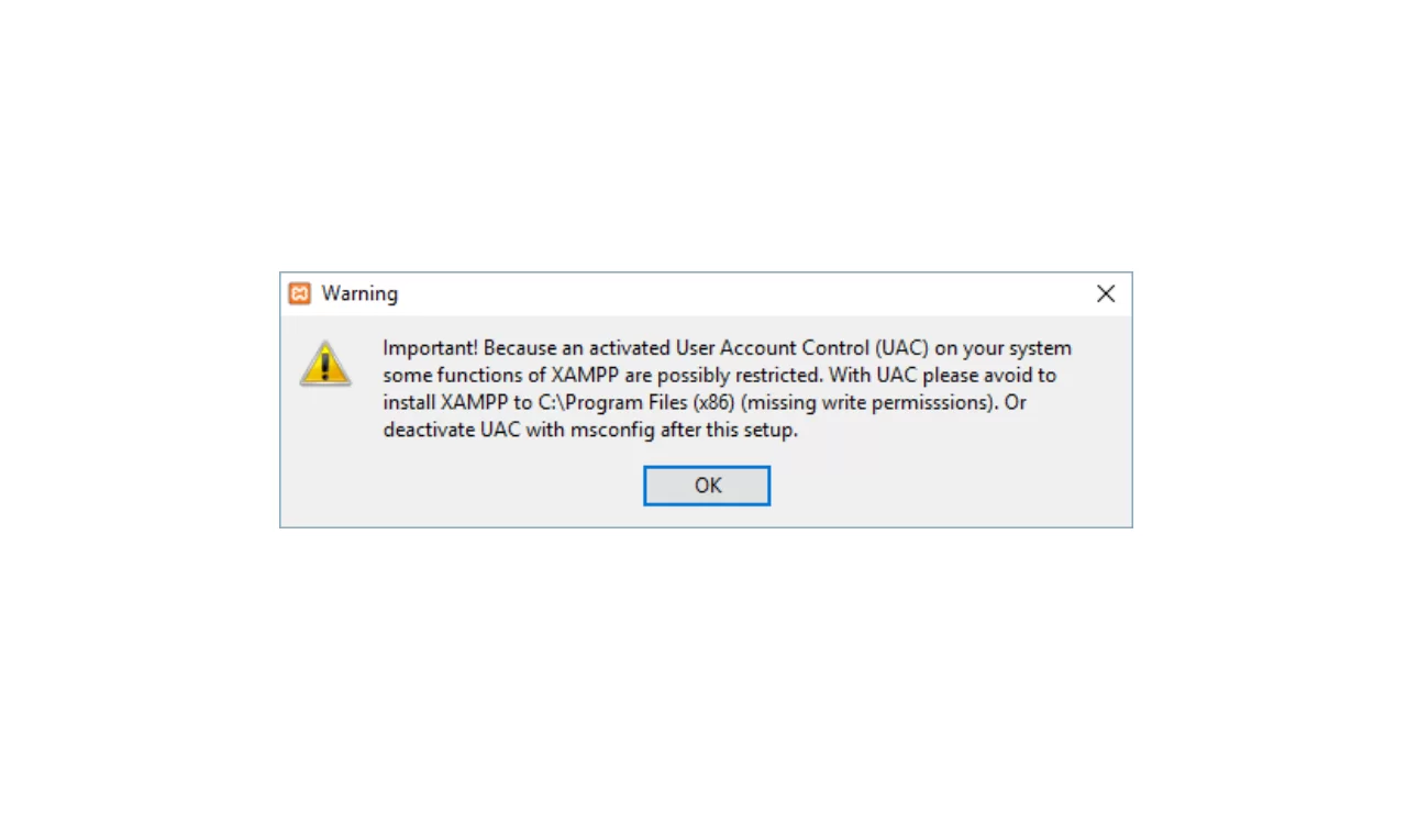 aviso instalar xampp