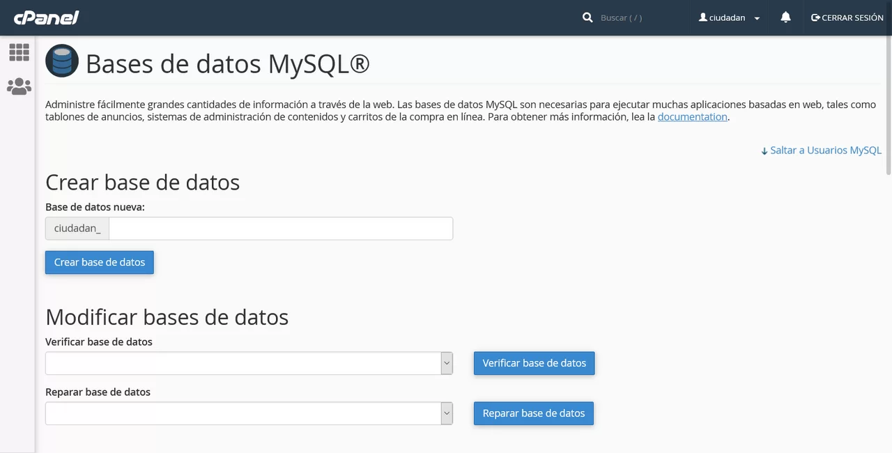 bases de datos cpanel