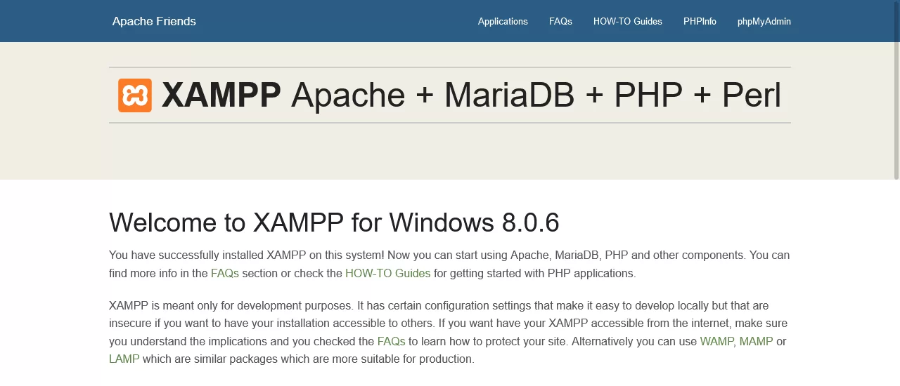 bienvenida xampp