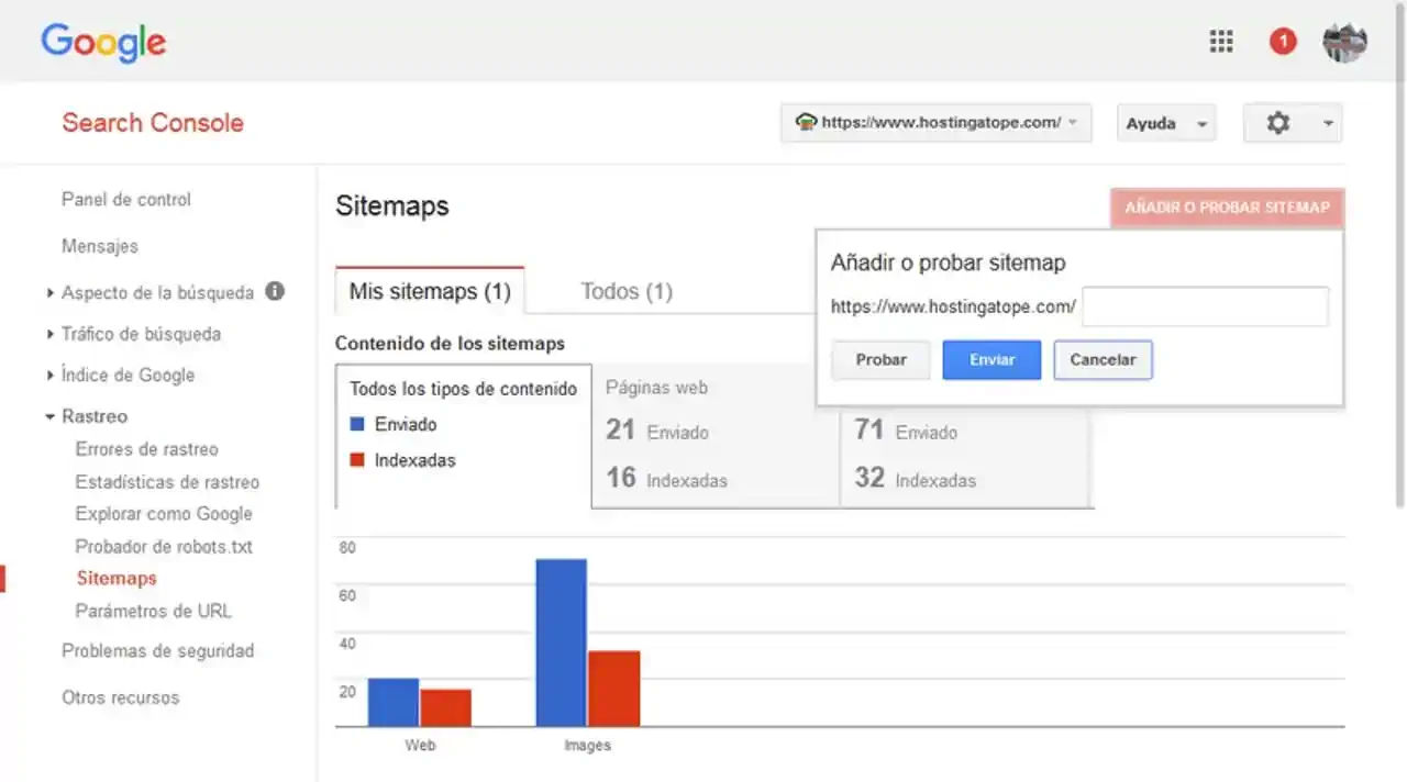 captura search console sitemap