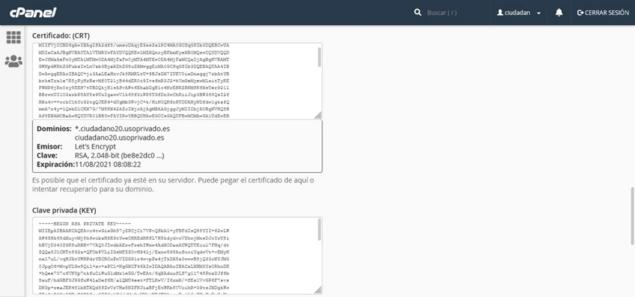 certificado ssl cpanel