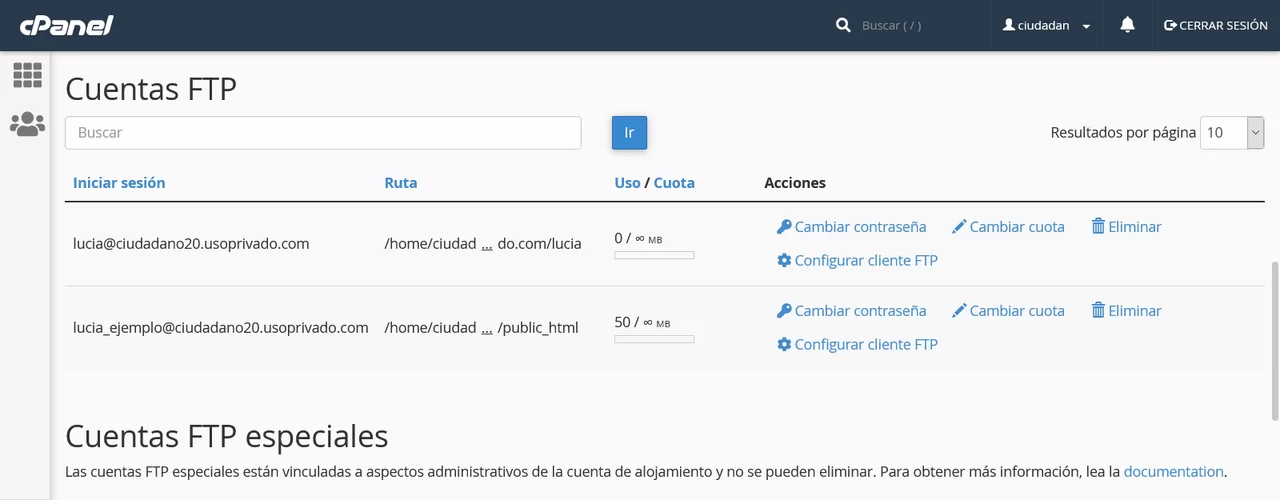 cpanel cuentas ftp