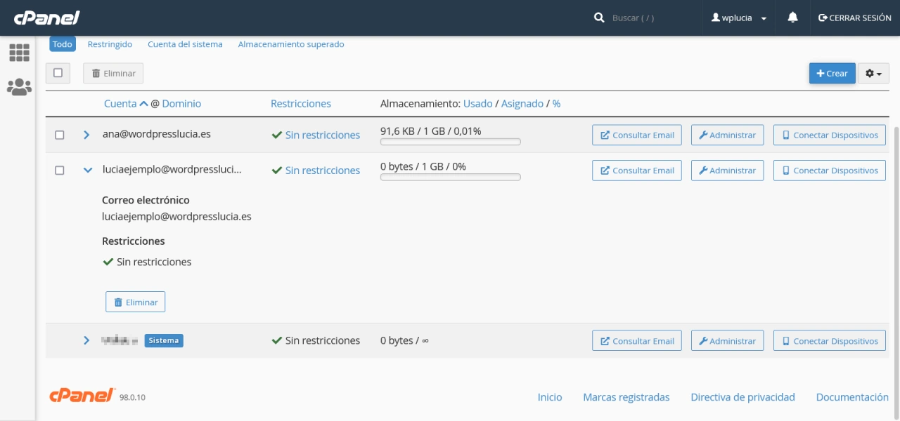 cpanel ejemplo correo